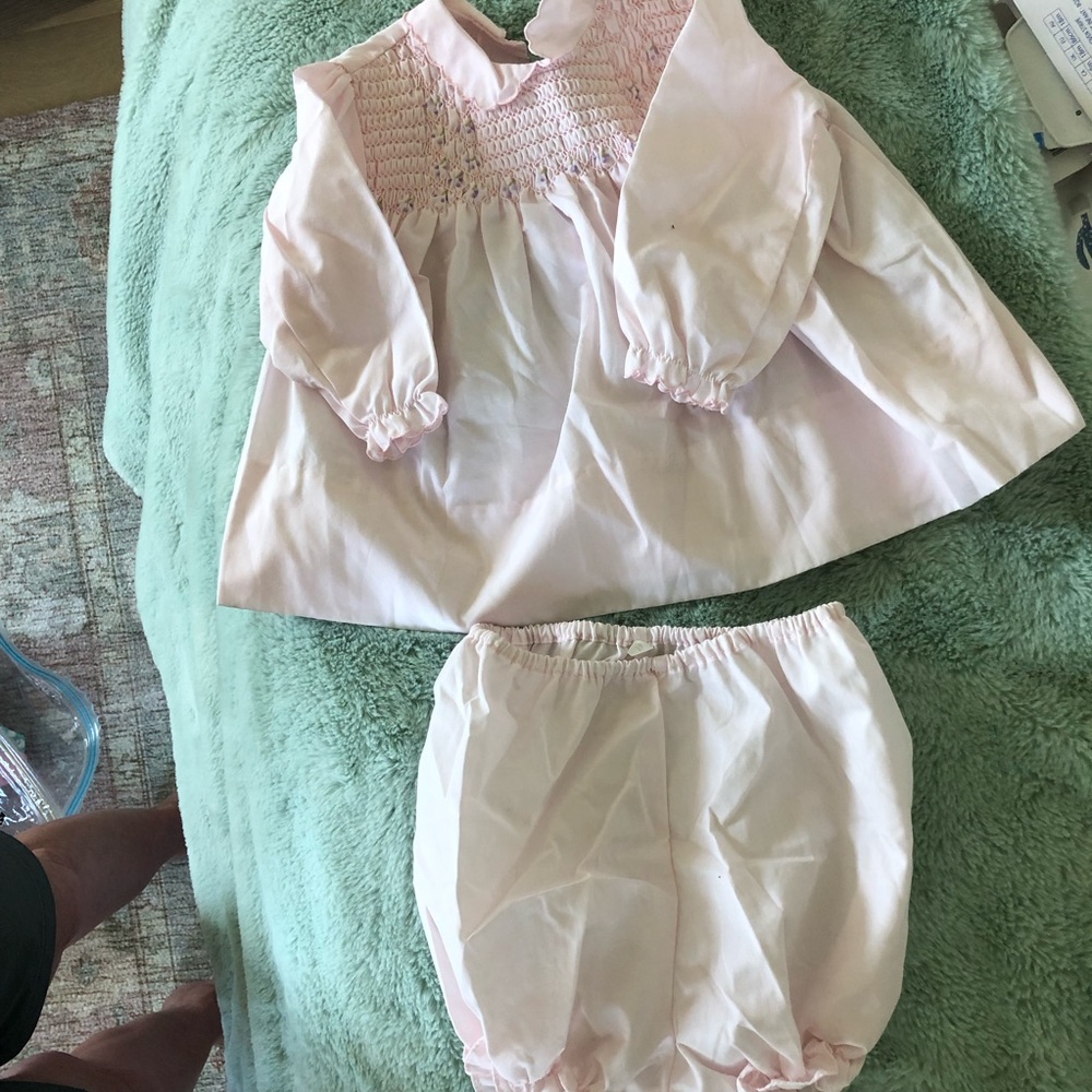 Petit Ami pink smocked dress with diaper cover size 9 months